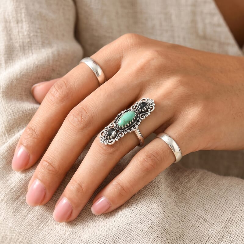 D'Joy Artisan Crafted Premium Tahoe Nevada Turquoise and White Buffalo 3.20 ctw Southwest Heirloom Ring in Sterling Silver (Size 6.0)