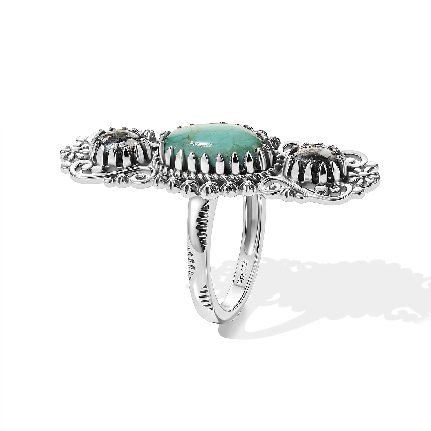 D'Joy Artisan Crafted Premium Tahoe Nevada Turquoise and White Buffalo 3.20 ctw Southwest Heirloom Ring in Sterling Silver (Size 6.0)