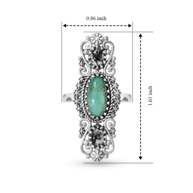 D'Joy Artisan Crafted Premium Tahoe Nevada Turquoise and White Buffalo 3.20 ctw Southwest Heirloom Ring in Sterling Silver (Size 6.0)