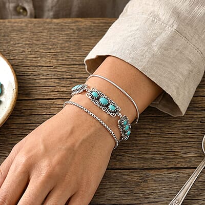 D'Joy Artisan Crafted Premium Tahoe Nevada Turquoise 4.80 ctw Bracelet in Sterling Silver (7.25 In)