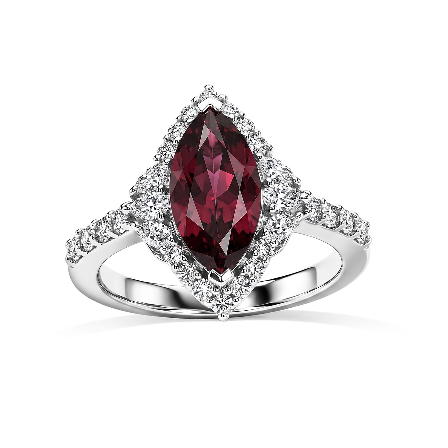Certified and Appraised D'Joy Premium Usambara Color Change Garnet and Moissanite 2.80 ctw Ring in Rhodium Over Sterling Silver (Size 6.0)
