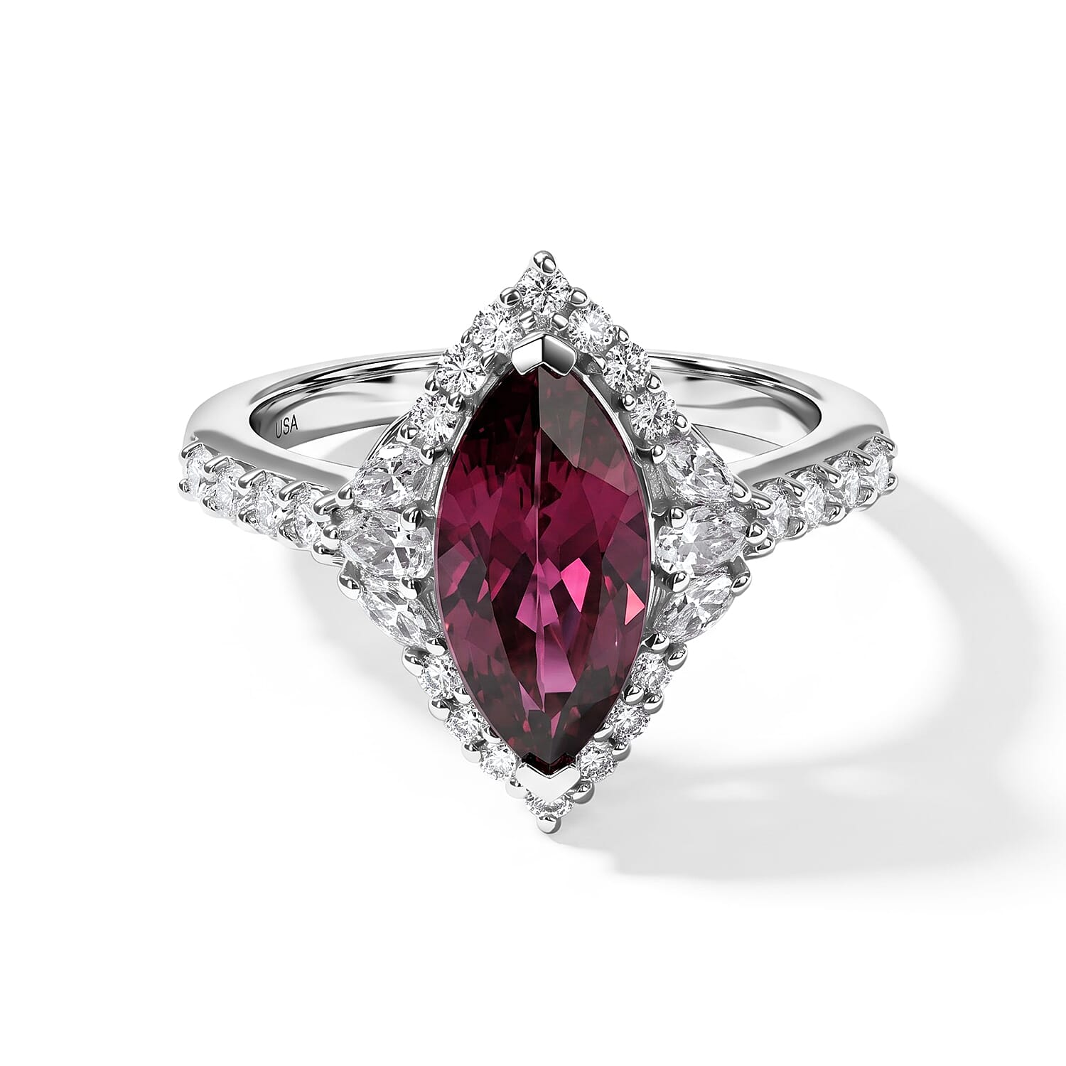 Certified and Appraised D'Joy Premium Usambara Color Change Garnet and Moissanite 2.80 ctw Ring in Rhodium Over Sterling Silver (Size 6.0)