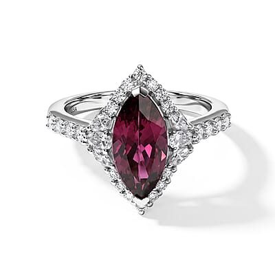 Certified and Appraised D'Joy Premium Usambara Color Change Garnet and Moissanite 2.80 ctw Ring in Rhodium Over Sterling Silver (Size 6.0)