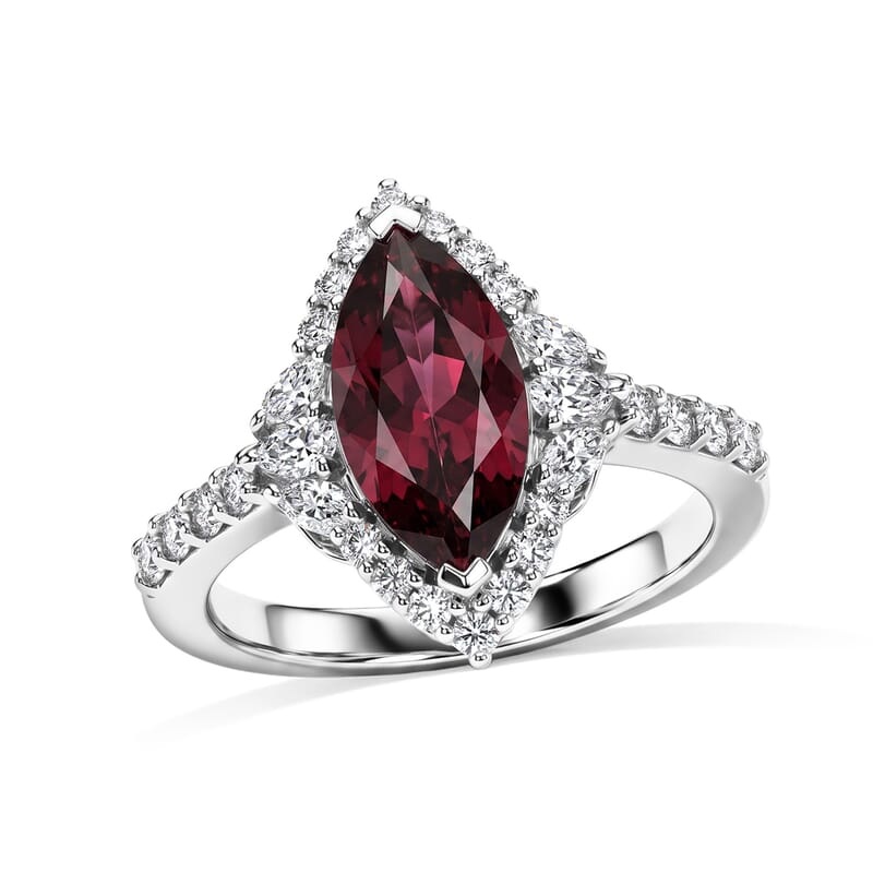Certified and Appraised D'Joy Premium Usambara Color Change Garnet and Moissanite 2.80 ctw Ring in Rhodium Over Sterling Silver (Size 6.0)