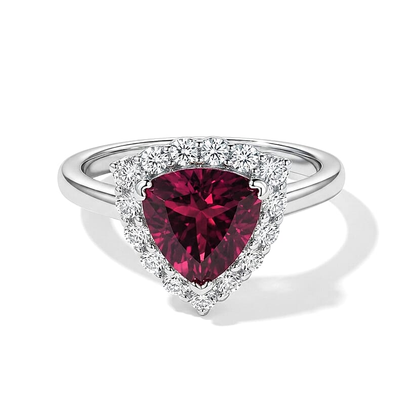 Certified and Appraised D'Joy Premium Usambara Color Change Garnet and Moissanite 2.50 ctw Ring in Rhodium Over Sterling Silver (Size 6.0)