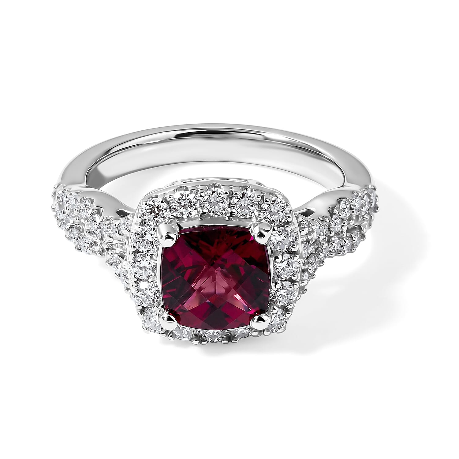 D'Joy Premium Usambara Color Change Garnet and Moissanite 2.50 ctw Ring in Rhodium Over Sterling Silver (Size 6.0)