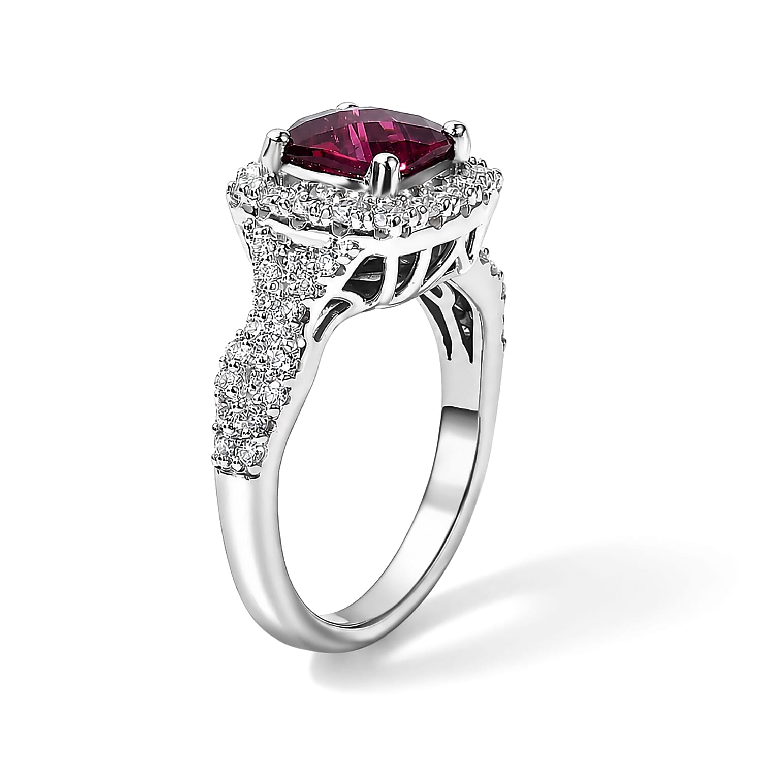 D'Joy Premium Usambara Color Change Garnet and Moissanite 2.50 ctw Ring in Rhodium Over Sterling Silver (Size 6.0)