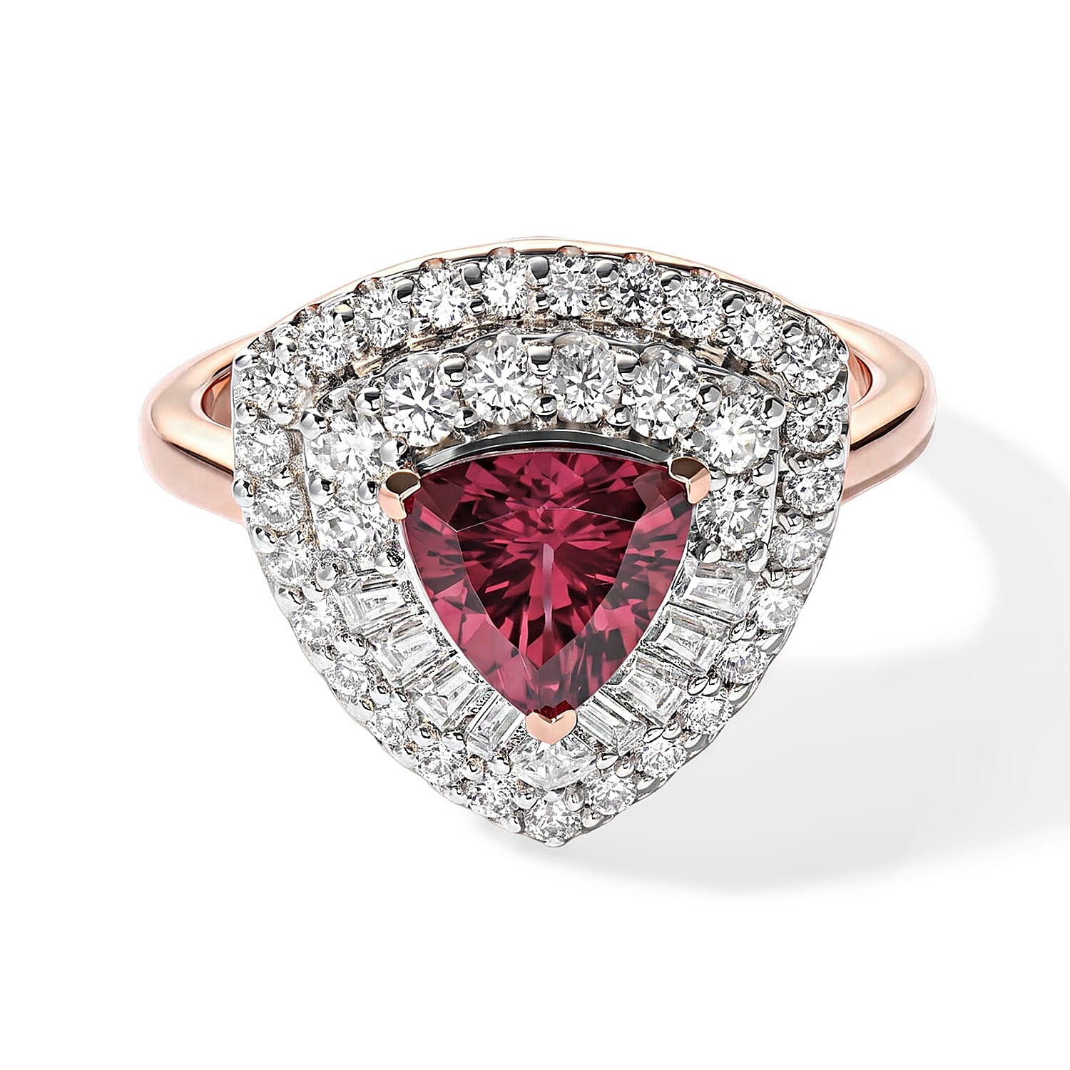 D'Joy Premium Usambara Color Change Garnet and Moissanite 2.25 ctw Ring in 18K Vermeil Rose Gold Over Sterling Silver (Size 6.0)