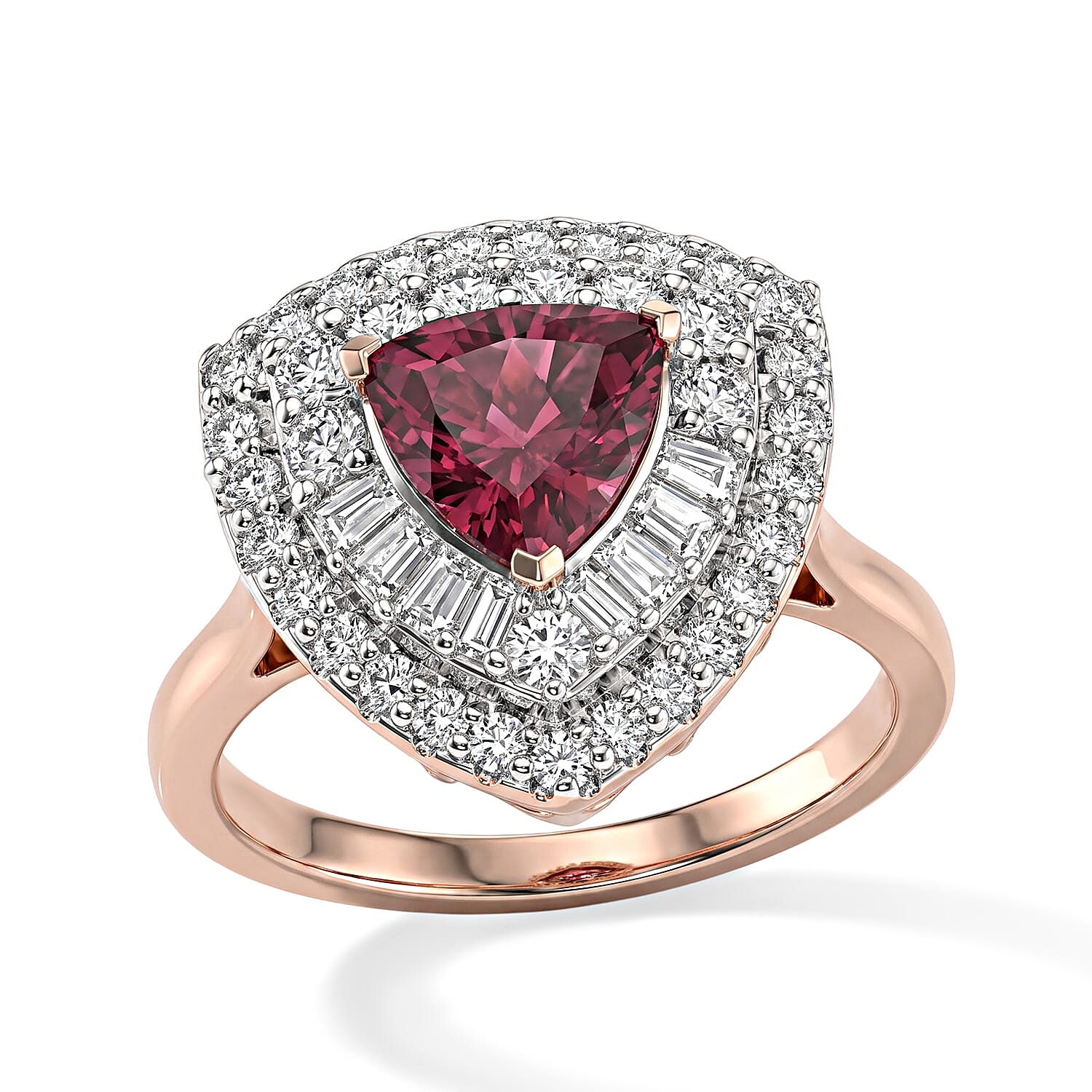 D'Joy Premium Usambara Color Change Garnet and Moissanite 2.25 ctw Ring in 18K Vermeil Rose Gold Over Sterling Silver (Size 6.0)
