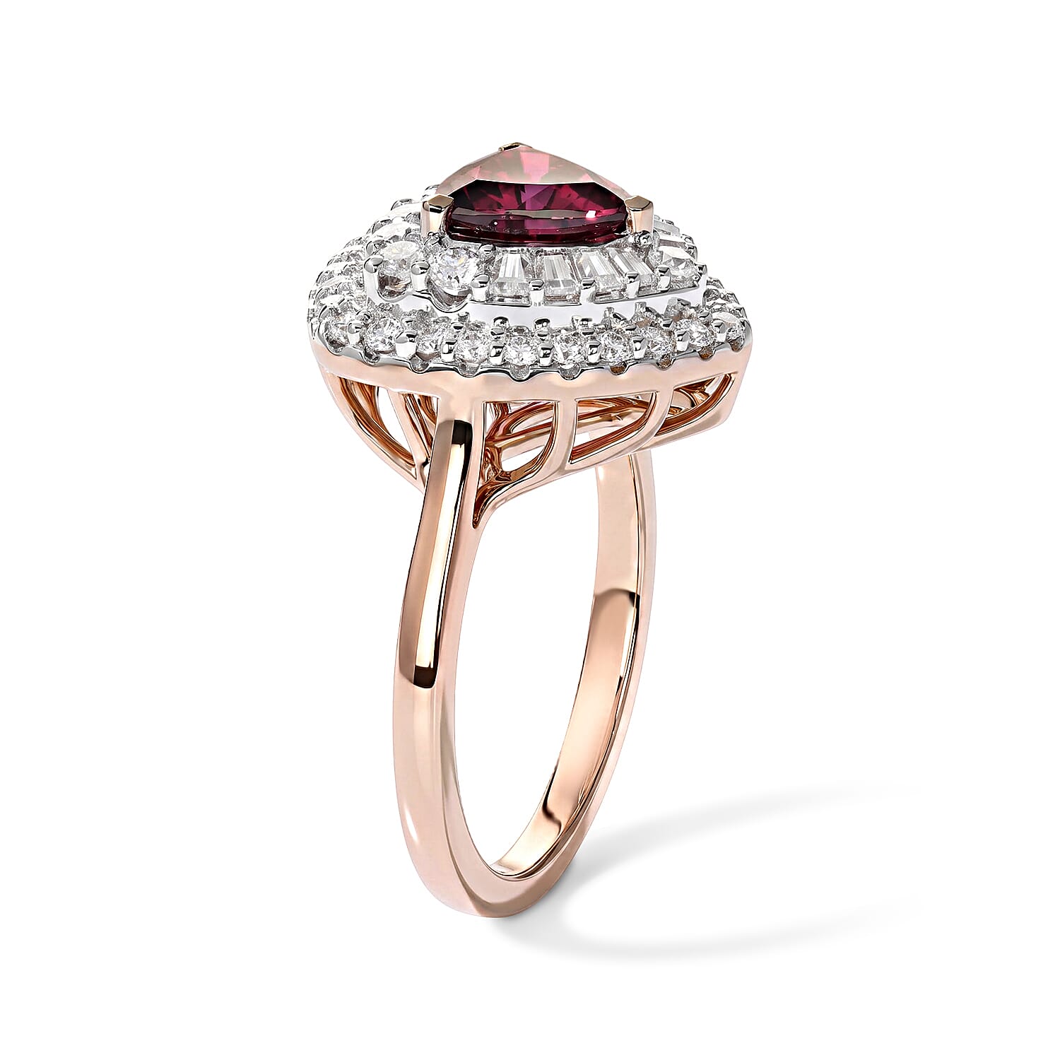 D'Joy Premium Usambara Color Change Garnet and Moissanite 2.25 ctw Ring in 18K Vermeil Rose Gold Over Sterling Silver (Size 6.0)