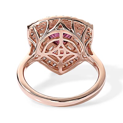 D'Joy Premium Usambara Color Change Garnet and Moissanite 2.25 ctw Ring in 18K Vermeil Rose Gold Over Sterling Silver (Size 6.0)