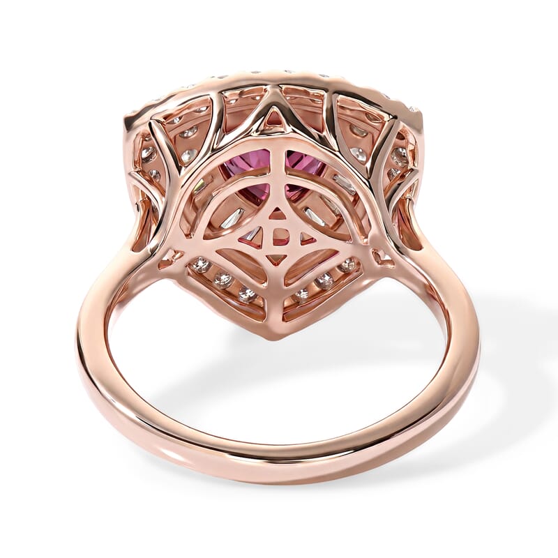 D'Joy Concave Cut Premium Usambara Color Change Garnet and Moissanite 2.25 ctw Ring in 18K Vermeil Rose Gold Over Sterling Silver (Size 6.0)