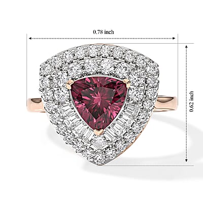 D'Joy Premium Usambara Color Change Garnet and Moissanite 2.25 ctw Ring in 18K Vermeil Rose Gold Over Sterling Silver (Size 6.0)