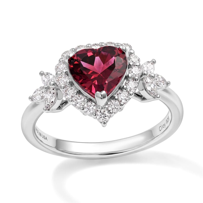 D'Joy Premium Usambara Color Change Garnet and Moissanite 2.00 ctw Heart Ring in Rhodium Over Sterling Silver (Size 6.0)