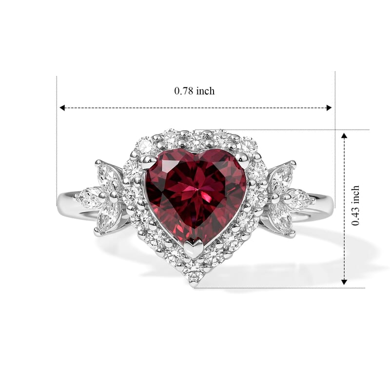 D'Joy Premium Usambara Color Change Garnet and Moissanite 2.00 ctw Heart Ring in Rhodium Over Sterling Silver (Size 6.0)