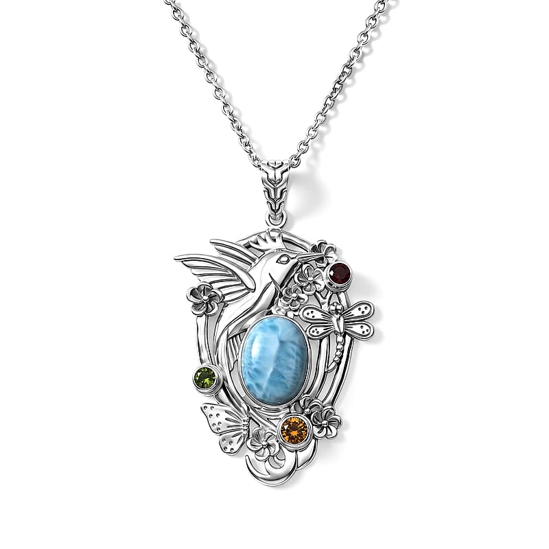 D'Joy Bali Legacy Larimar and Multi Gemstone 12.50 ctw Jhalak Pendant without Chain in Sterling Silver