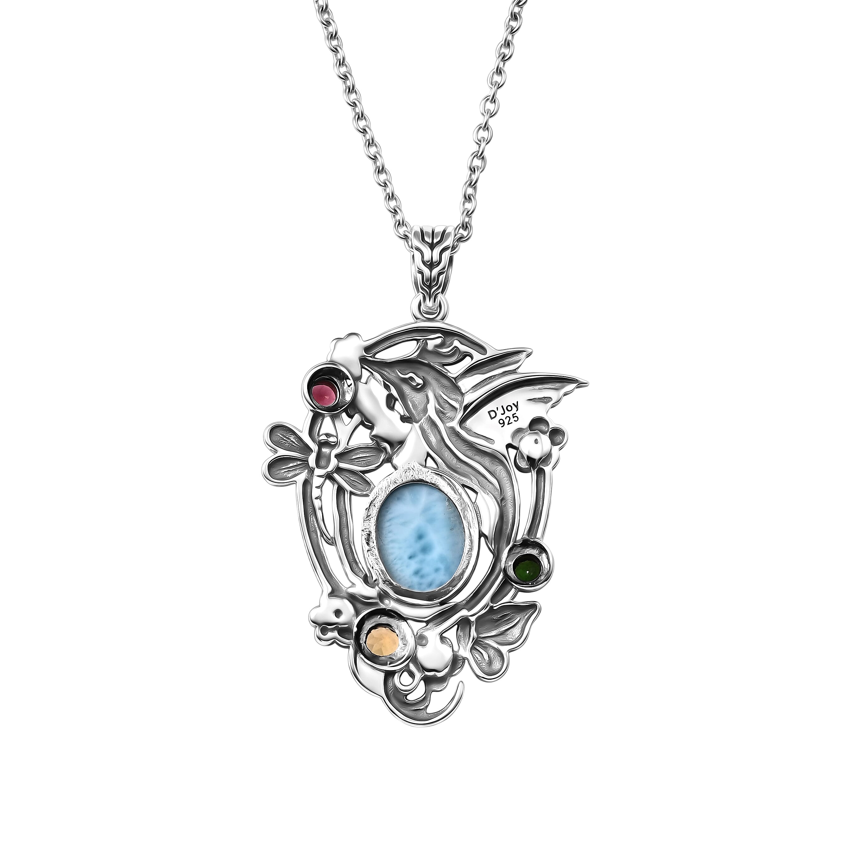 D'Joy Bali Legacy Larimar and Multi Gemstone 12.50 ctw Jhalak Pendant without Chain in Sterling Silver