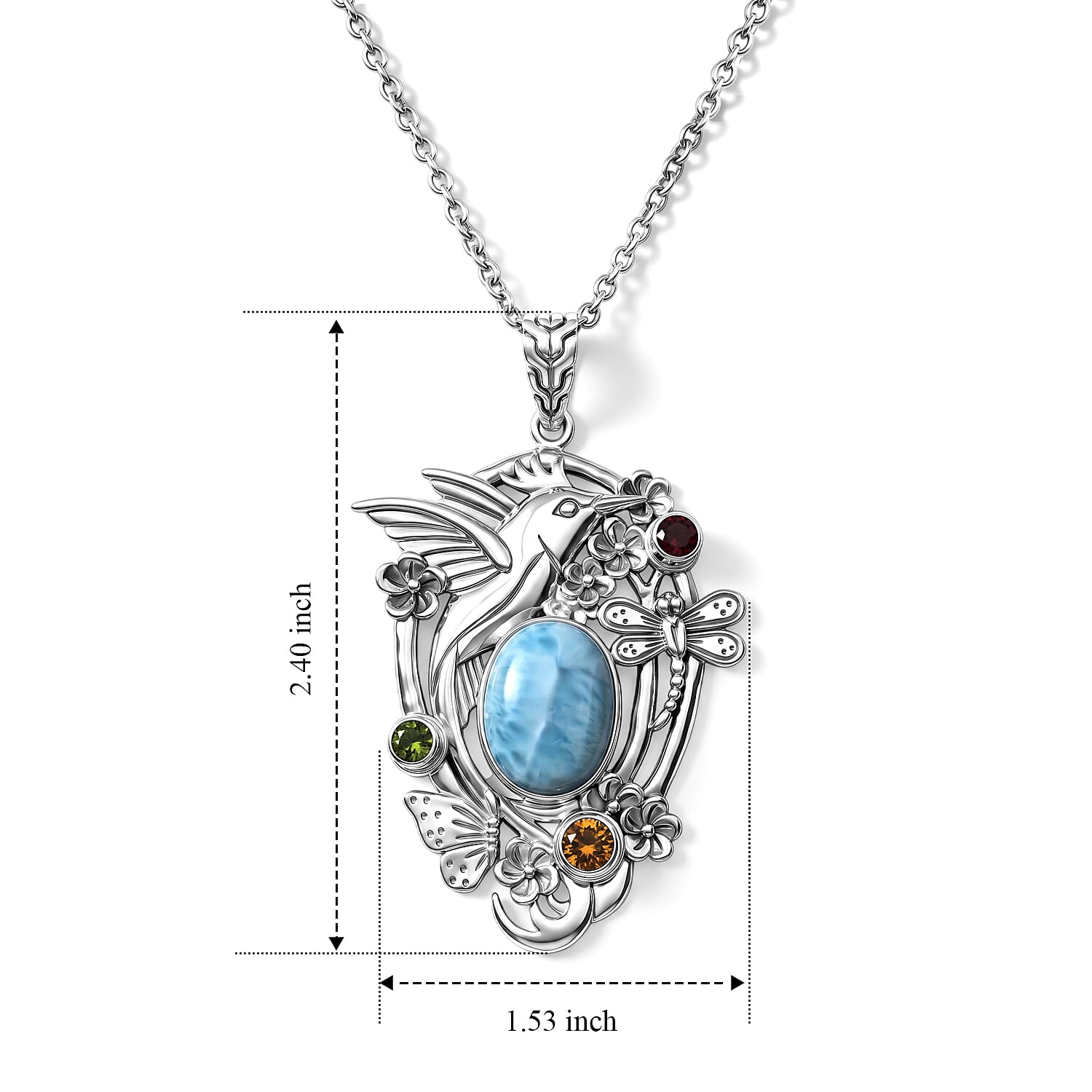 D'Joy Bali Legacy Larimar and Multi Gemstone 12.50 ctw Jhalak Pendant without Chain in Sterling Silver