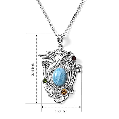 D'Joy Bali Legacy Larimar and Multi Gemstone 12.50 ctw Jhalak Pendant without Chain in Sterling Silver