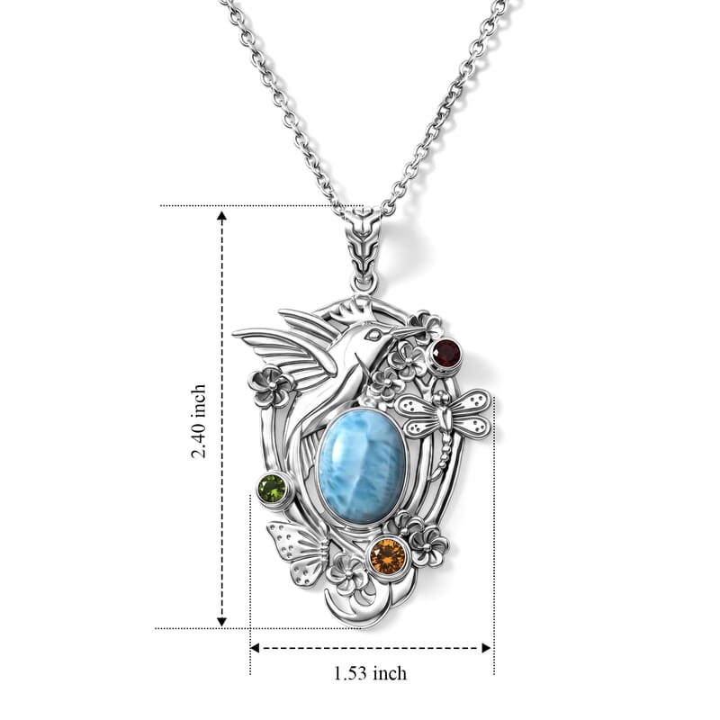 D'Joy Bali Legacy Larimar and Multi Gemstone 12.50 ctw Jhalak Pendant without Chain in Sterling Silver