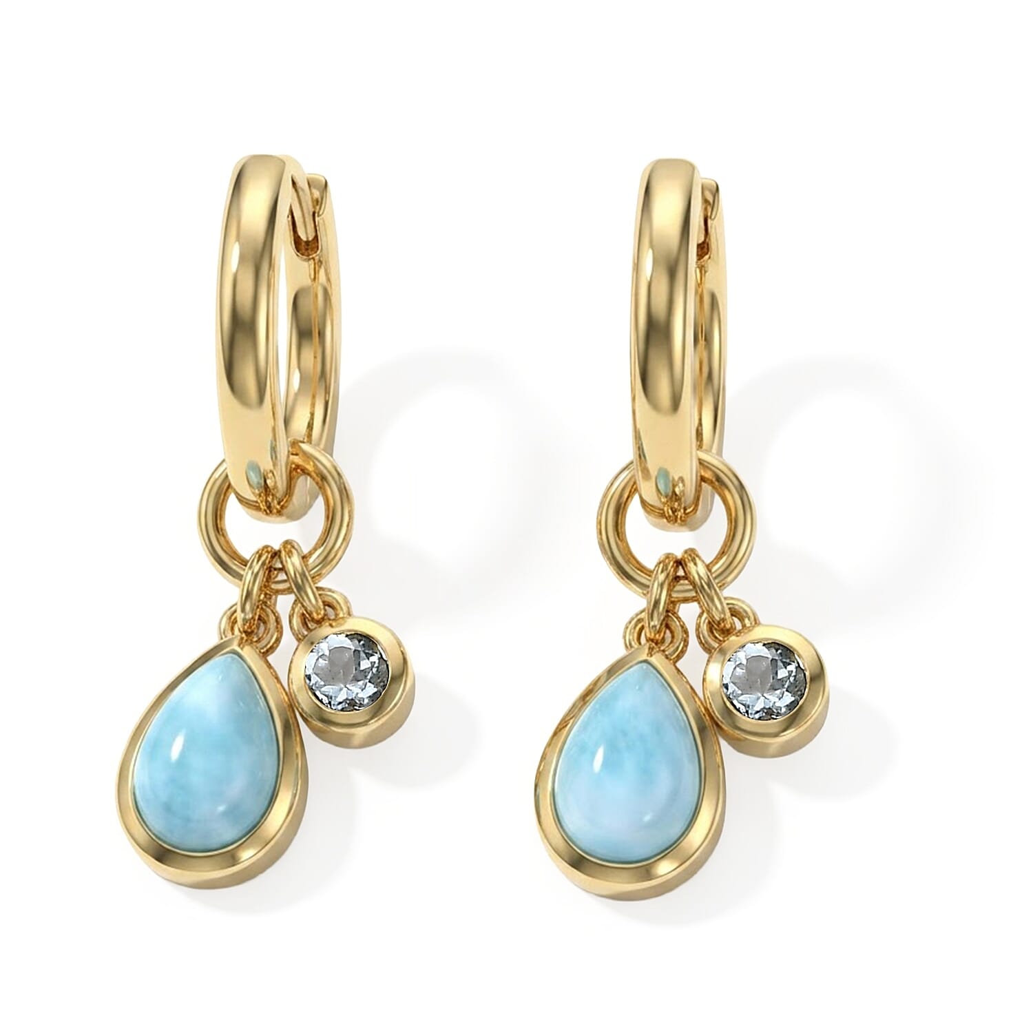 D'Joy AAA Larimar and Mangoro Aquamarine 2.50 ctw Earrings in 18K Vermeil Yellow Gold Over Sterling Silver