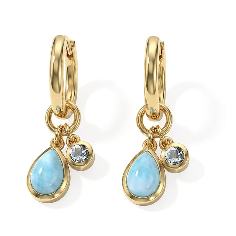 D'Joy AAA Larimar and Mangoro Aquamarine 2.50 ctw Earrings in 18K Vermeil Yellow Gold Over Sterling Silver