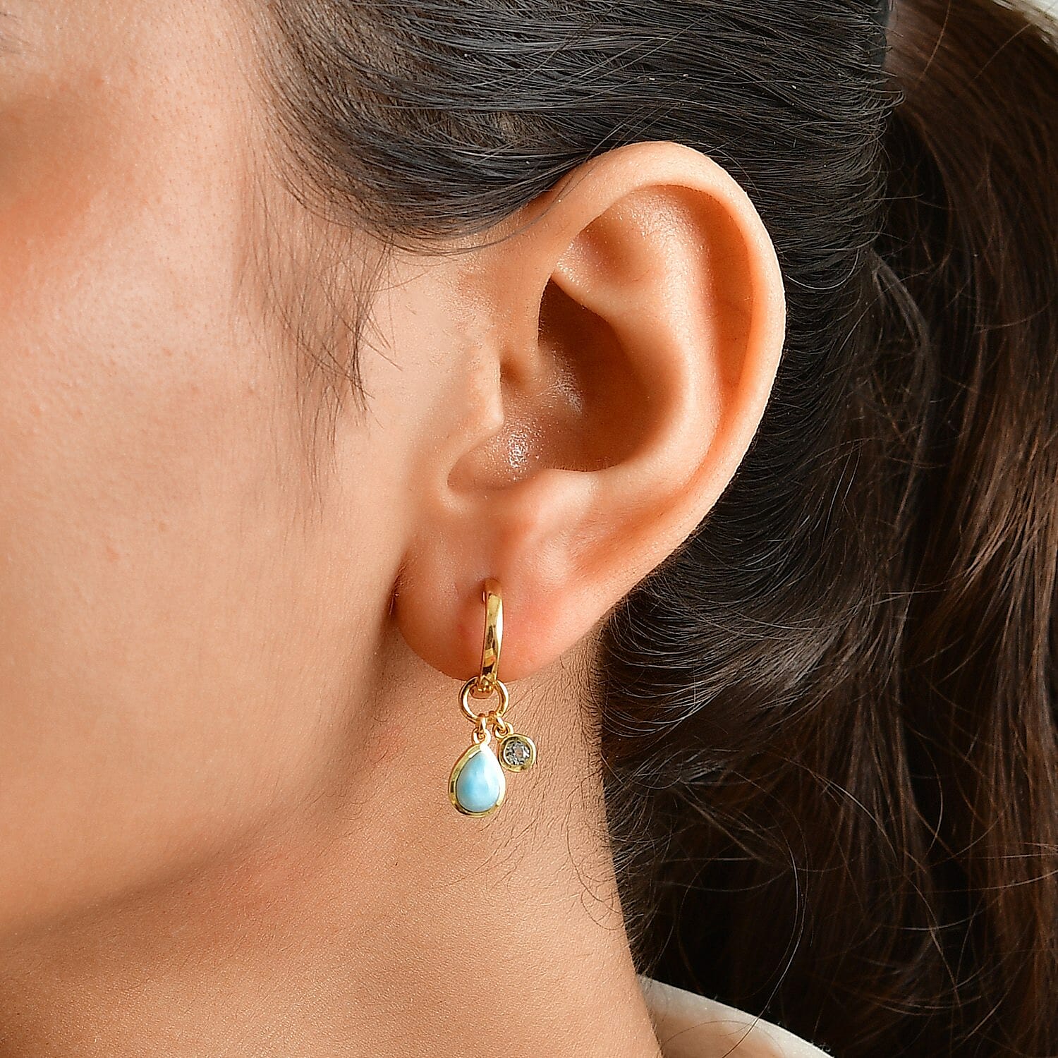 D'Joy AAA Larimar and Mangoro Aquamarine 2.50 ctw Earrings in 18K Vermeil Yellow Gold Over Sterling Silver