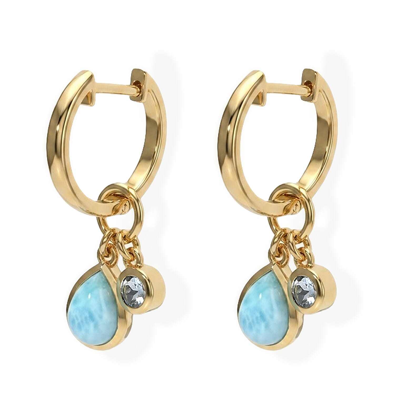 D'Joy AAA Larimar and Mangoro Aquamarine 2.50 ctw Earrings in 18K Vermeil Yellow Gold Over Sterling Silver