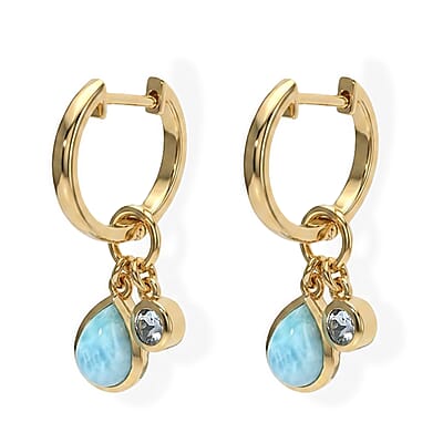 D'Joy AAA Larimar and Mangoro Aquamarine 2.50 ctw Earrings in 18K Vermeil Yellow Gold Over Sterling Silver
