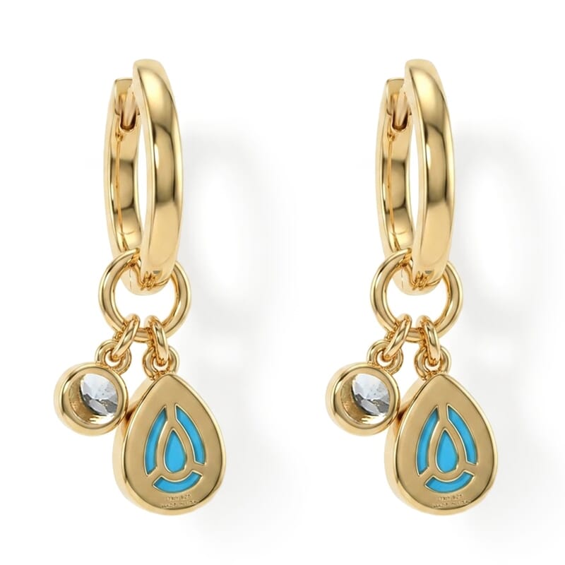 D'Joy AAA Larimar and Mangoro Aquamarine 2.50 ctw Teardrop Huggie Earrings in 18K Vermeil Yellow Gold Over Sterling Silver