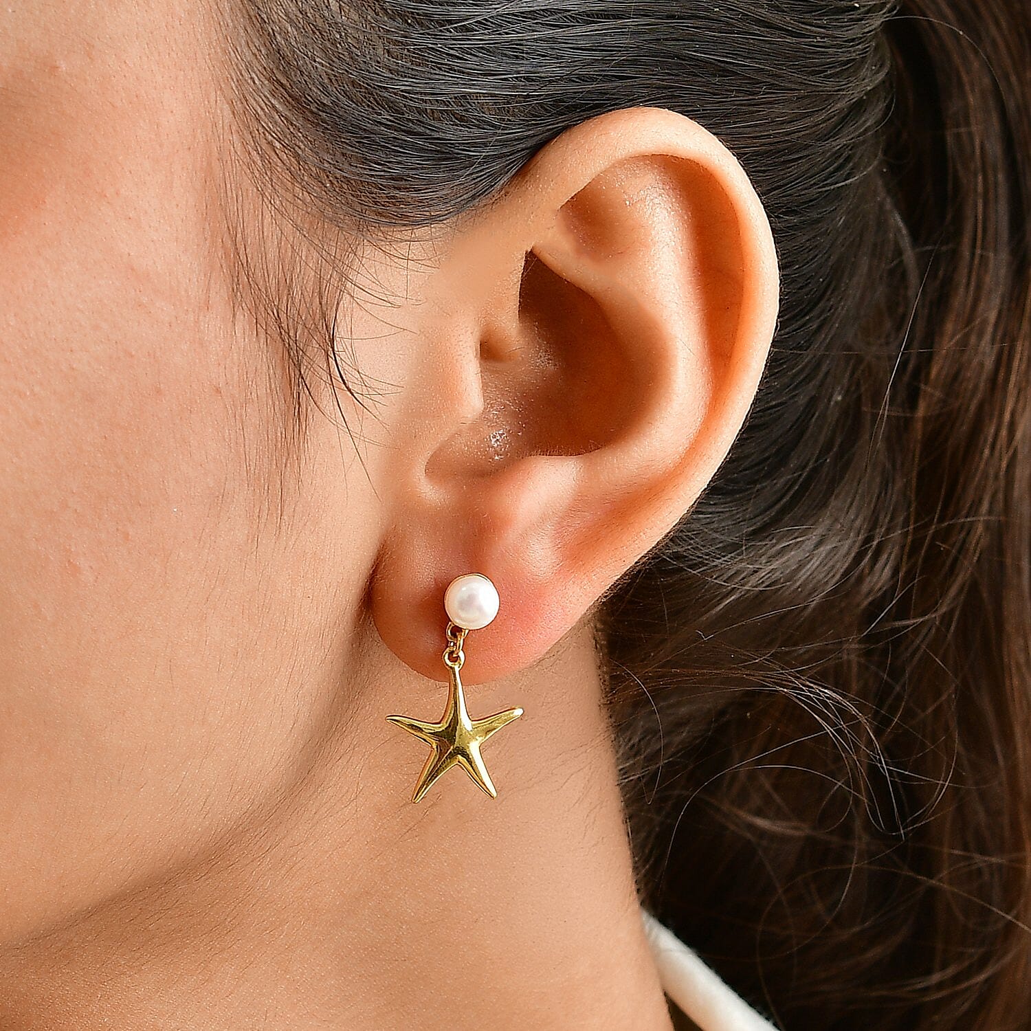 D'Joy Fresh Water Pearl Earrings in 18K Vermeil Yellow Gold Over Sterling Silver