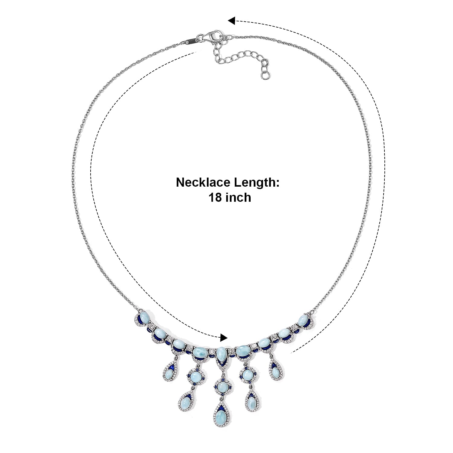 D'Joy Premium Larimar and Multi Gemstone 13.15 ctw Necklace (18 Inches) in Rhodium Over Sterling Silver