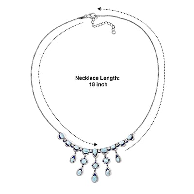 D'Joy Premium Larimar and Multi Gemstone 13.15 ctw Necklace (18 Inches) in Rhodium Over Sterling Silver