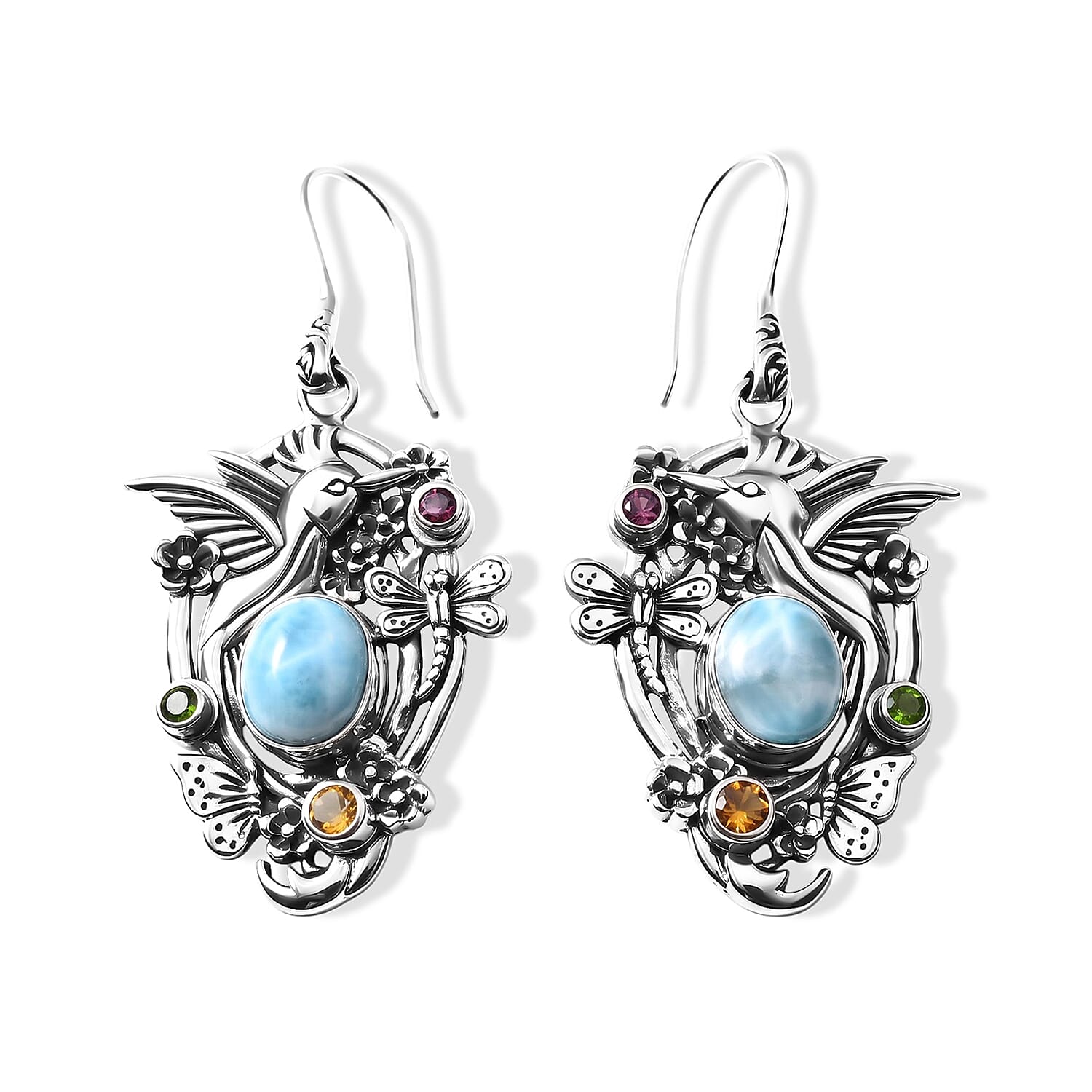 D'Joy Bali Legacy Premium Larimar and Multi Gemstone 10.30 ctw Earrings in Sterling Silver