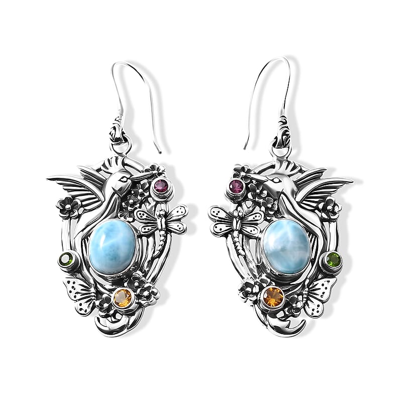 D'Joy Bali Legacy Premium Larimar and Multi Gemstone 10.30 ctw Earrings in Sterling Silver