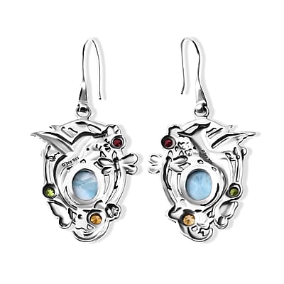 D'Joy Bali Legacy Premium Larimar and Multi Gemstone 10.30 ctw Earrings in Sterling Silver