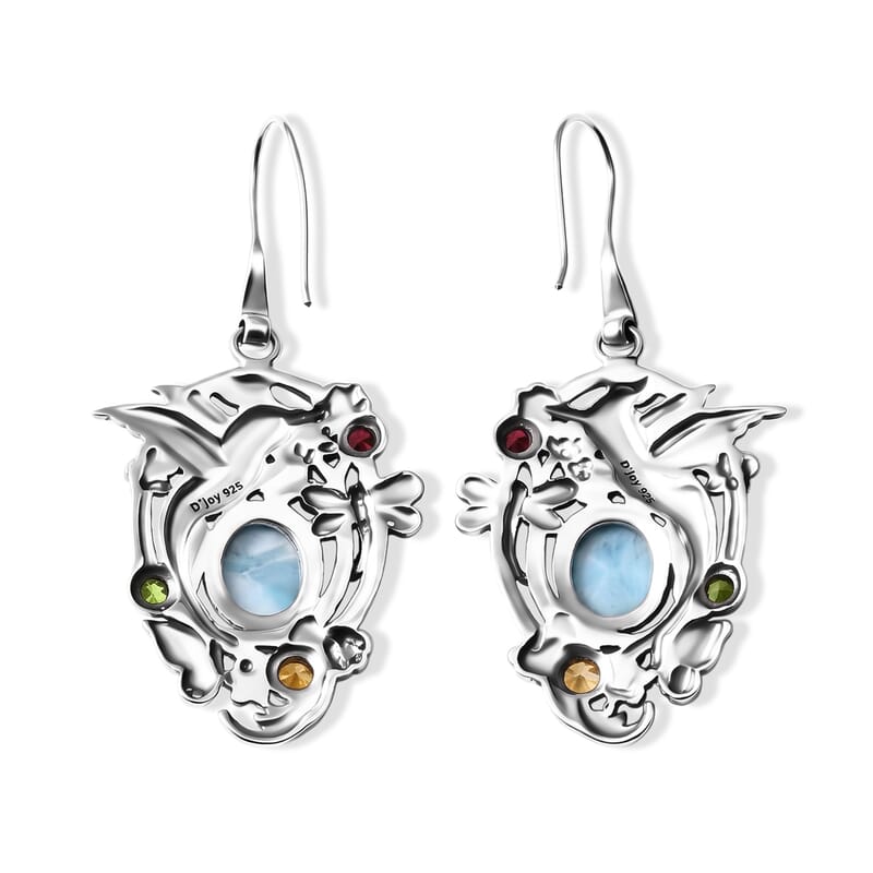 D'Joy Bali Legacy Premium Larimar and Multi Gemstone 10.30 ctw Jhalak Earrings in Sterling Silver