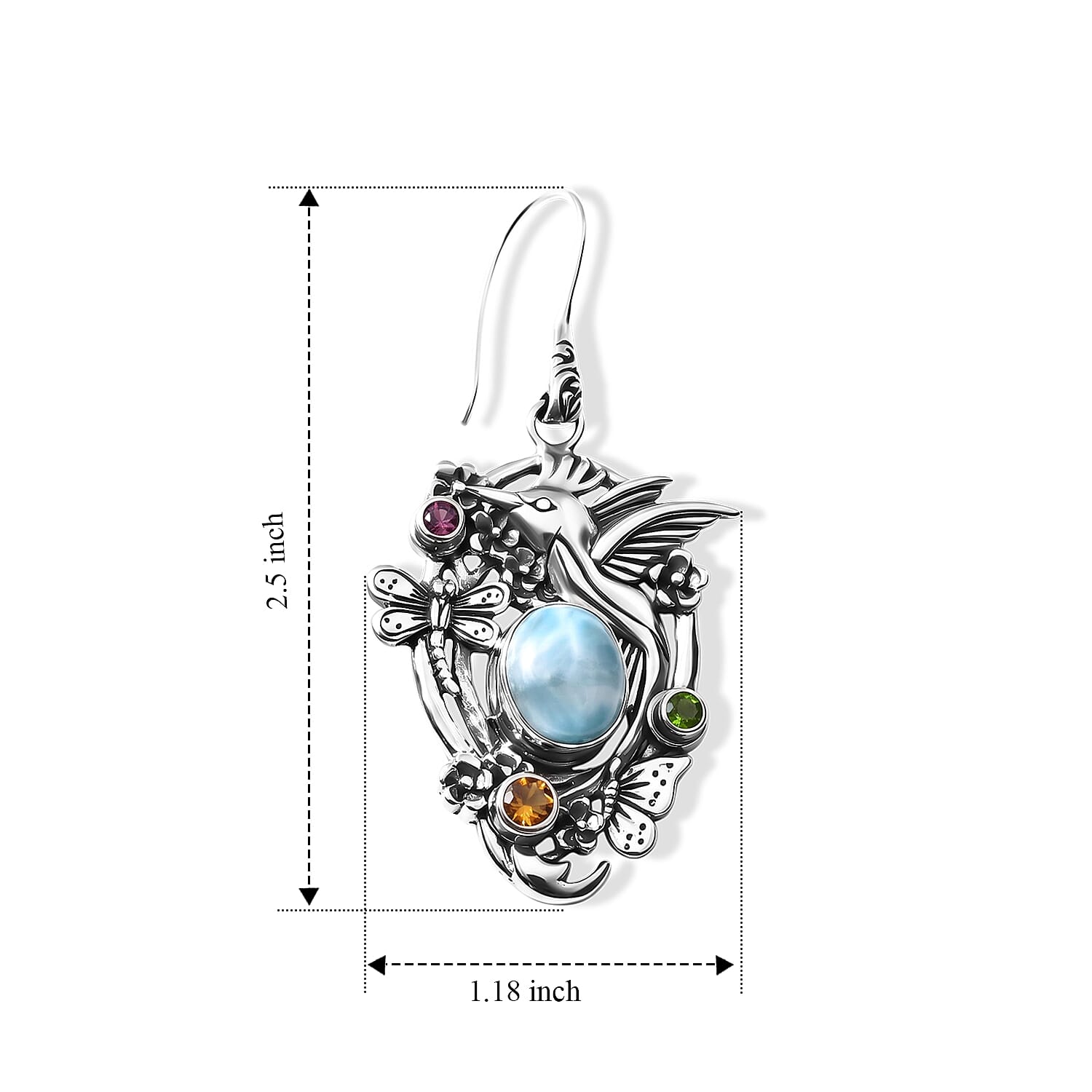 D'Joy Bali Legacy Premium Larimar and Multi Gemstone 10.30 ctw Earrings in Sterling Silver