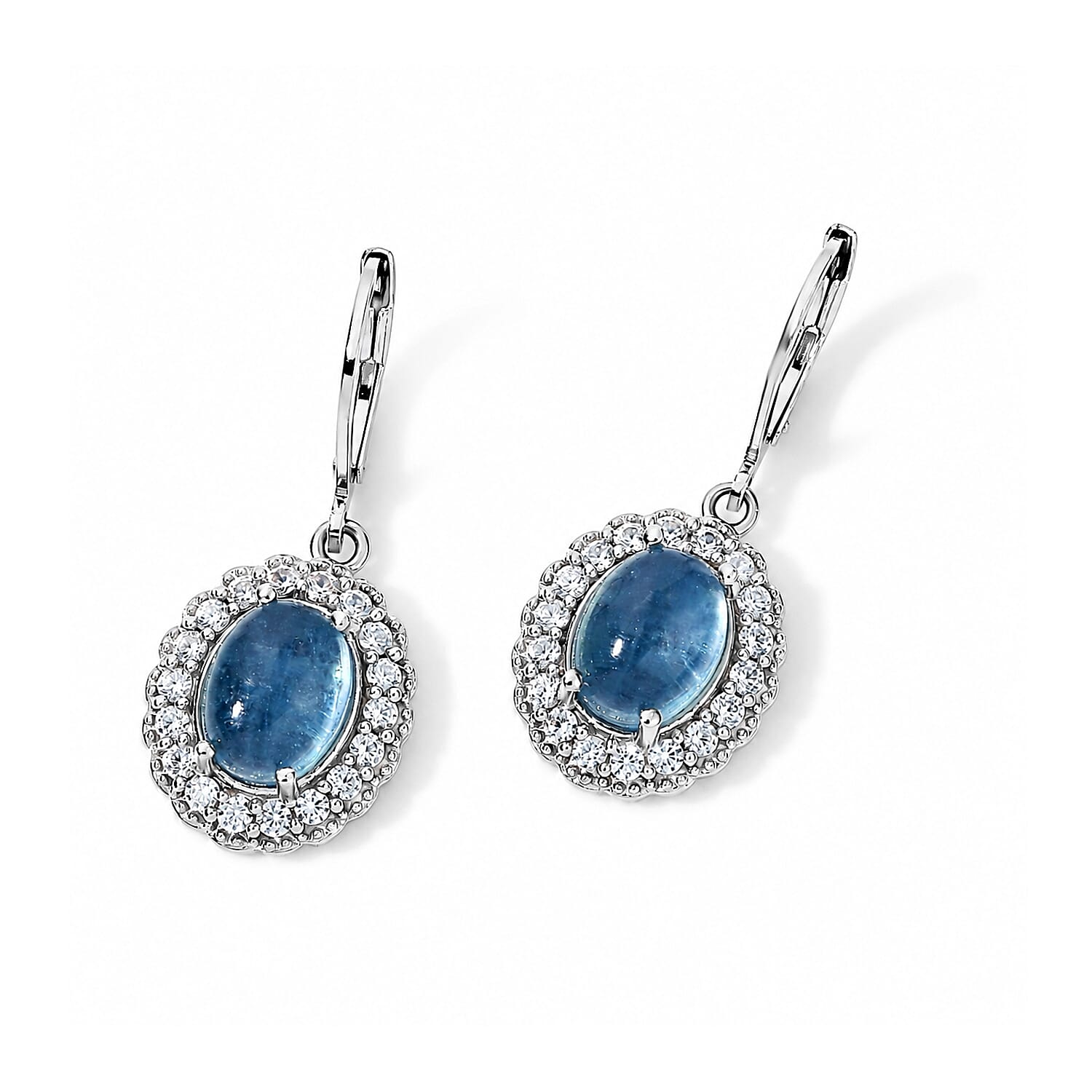 EverTrue Santa Maria Aquamarine and White Zircon 6.30 ctw Earrings in Platinum Bond