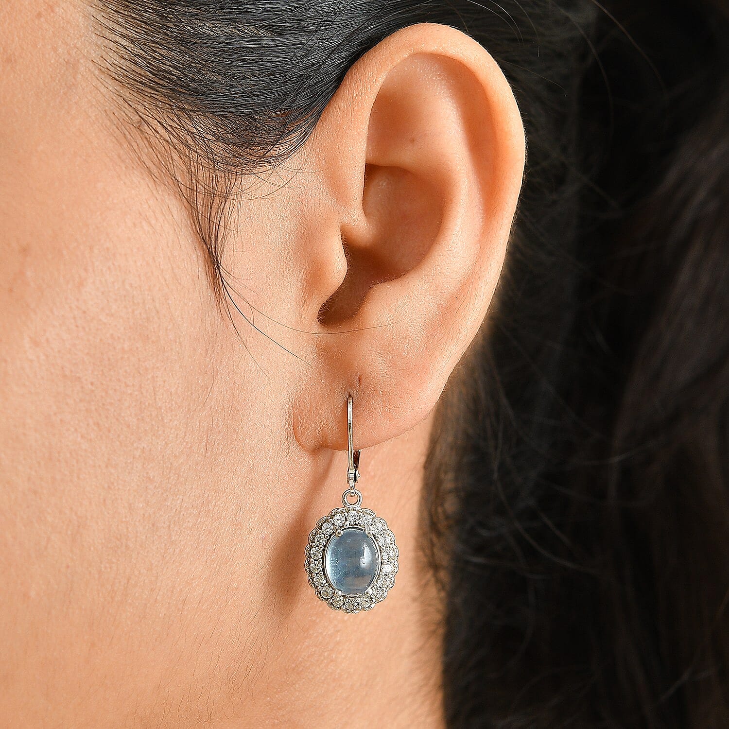 EverTrue Santa Maria Aquamarine and White Zircon 6.30 ctw Earrings in Platinum Bond