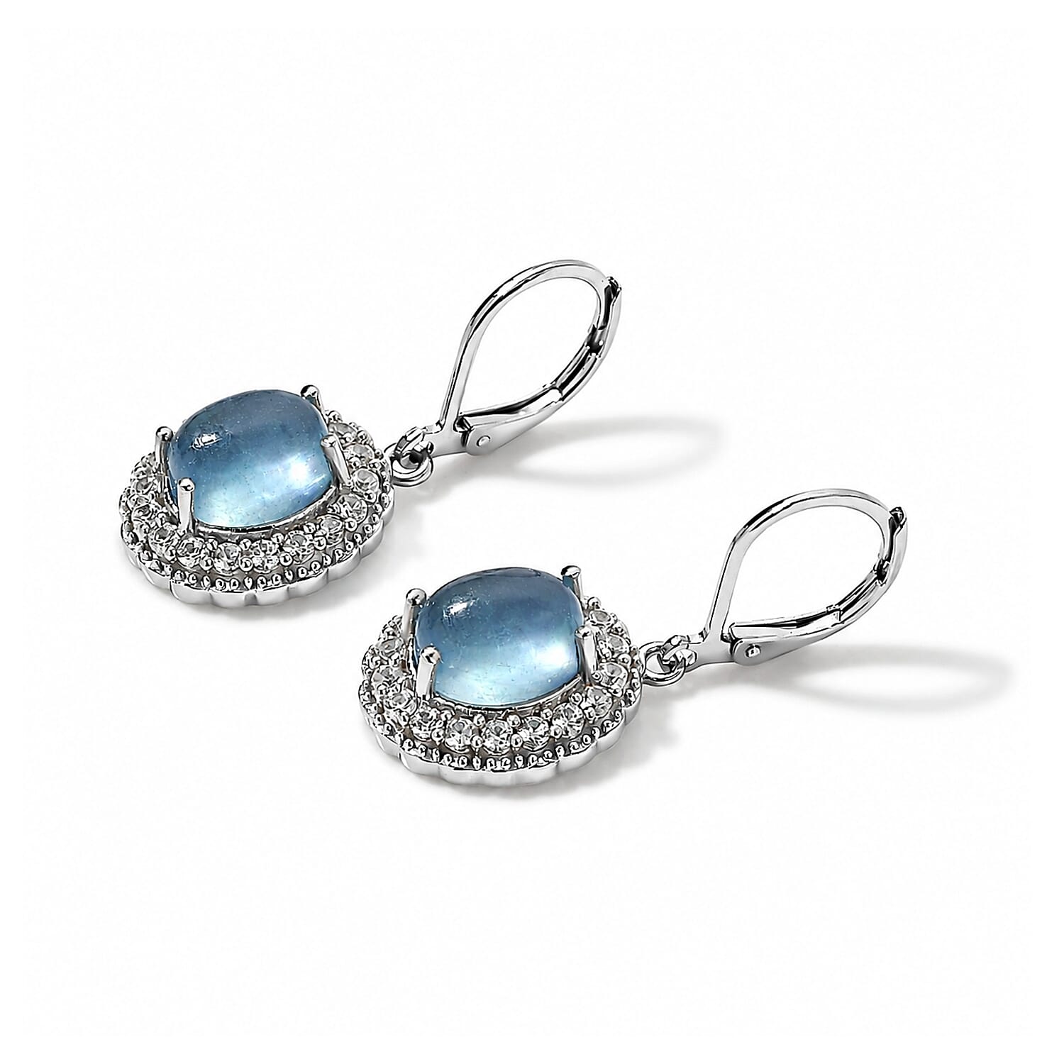 EverTrue Santa Maria Aquamarine and White Zircon 6.30 ctw Earrings in Platinum Bond