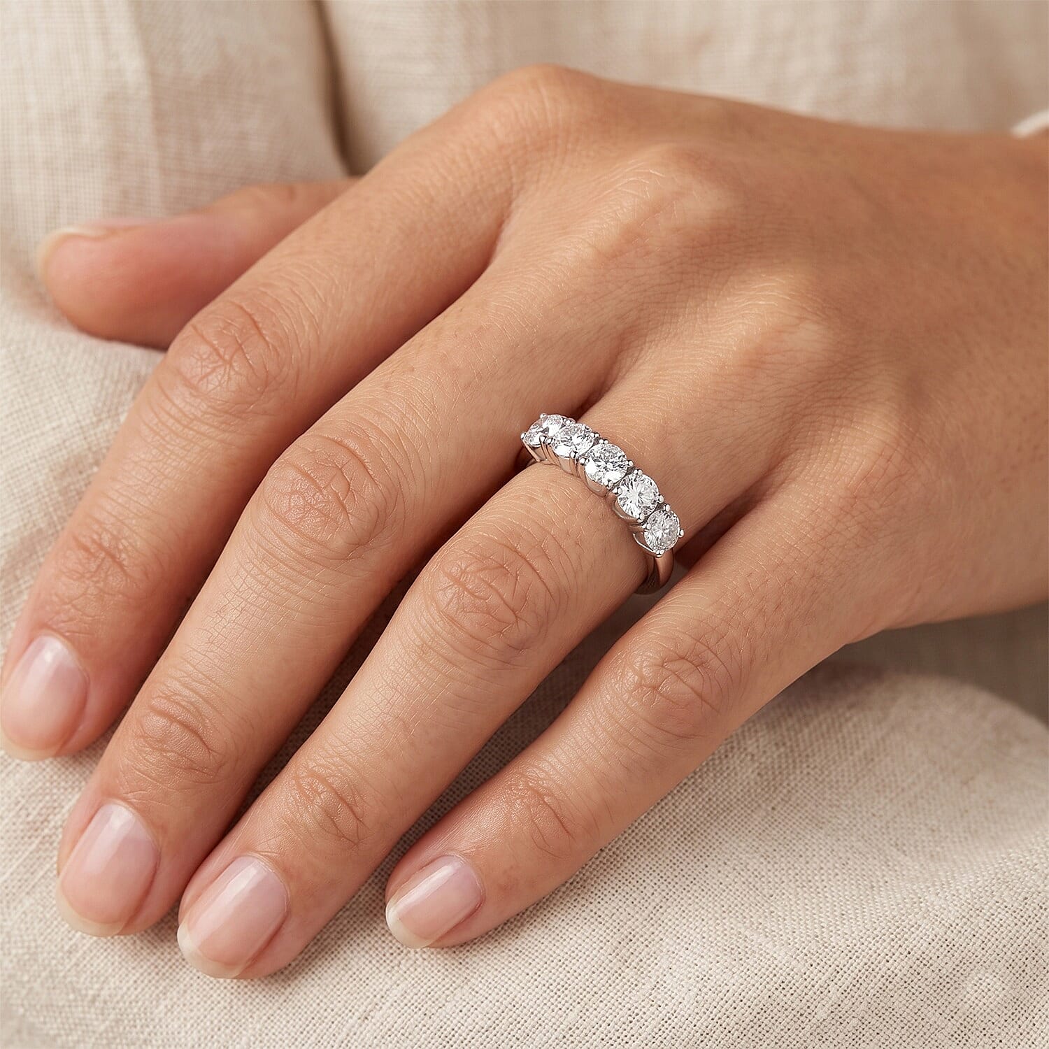 EverTrue Moissanite 1.20 ctw 5 Stone Ring in Stainless Steel (Size 5.0)