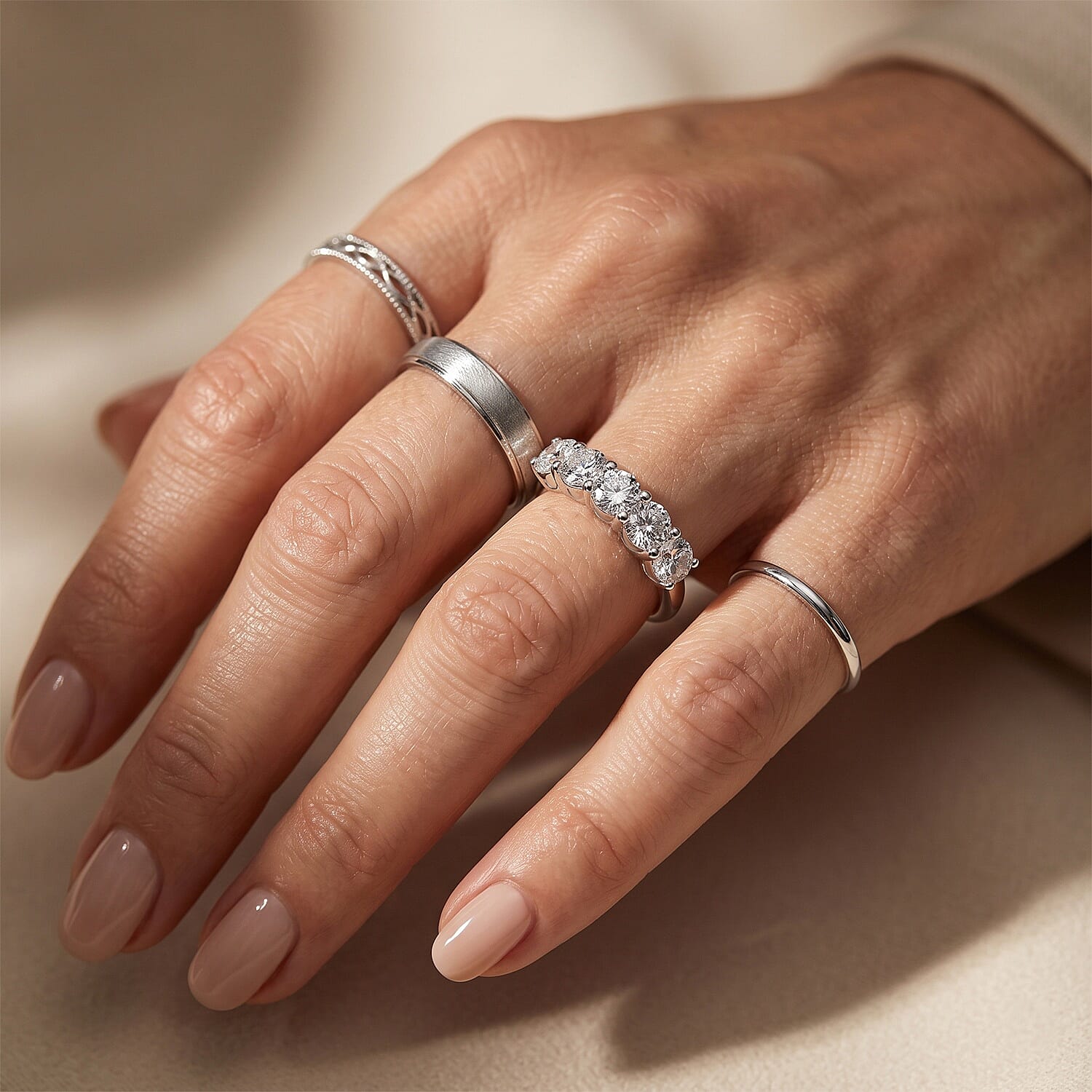 EverTrue Moissanite 1.20 ctw 5 Stone Ring in Stainless Steel (Size 5.0)