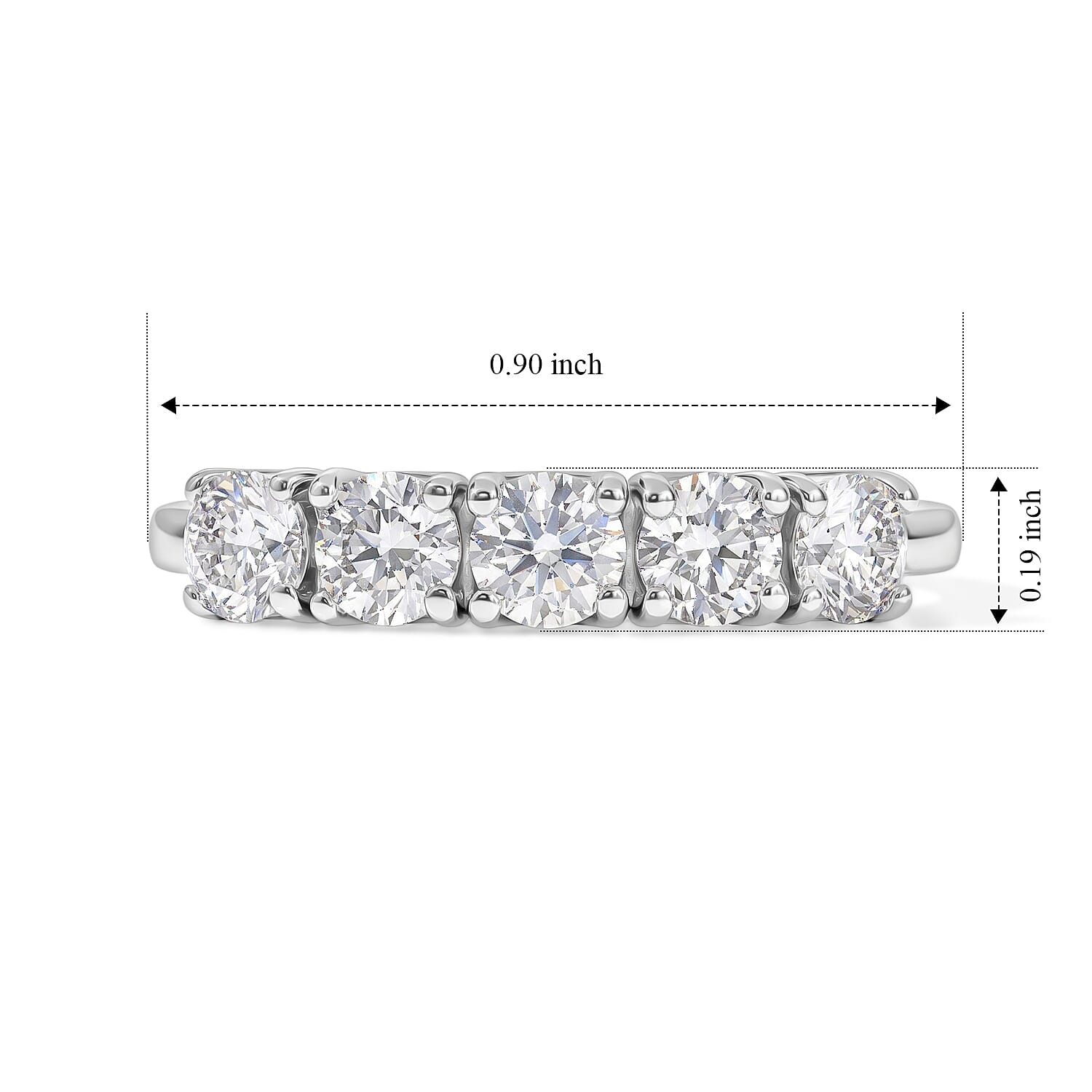 EverTrue Moissanite 1.20 ctw 5 Stone Ring in Stainless Steel (Size 5.0)