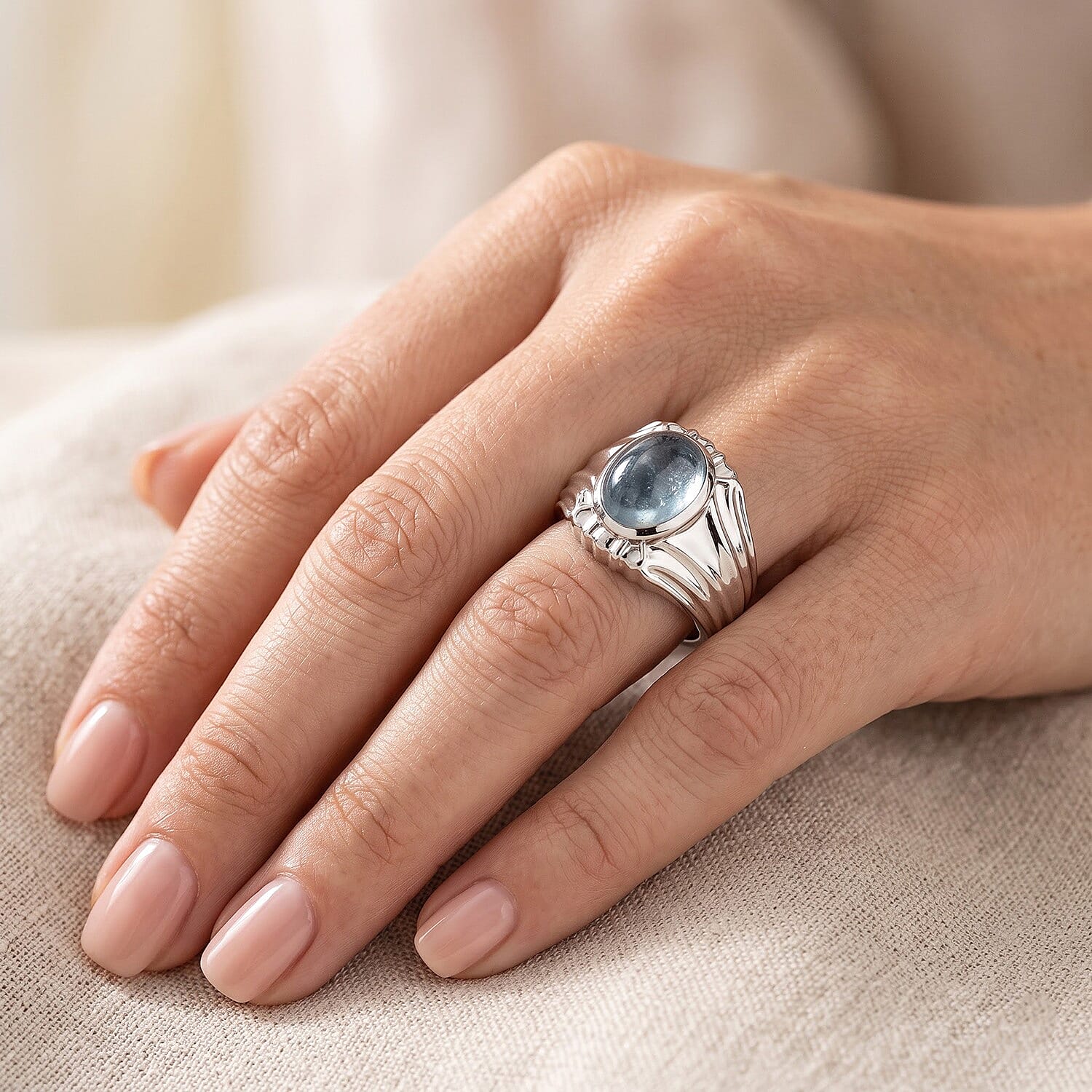 EverTrue Santa Maria Aquamarine 2.60 ctw Men's Ring in Platinum Bond (Size 9.0)