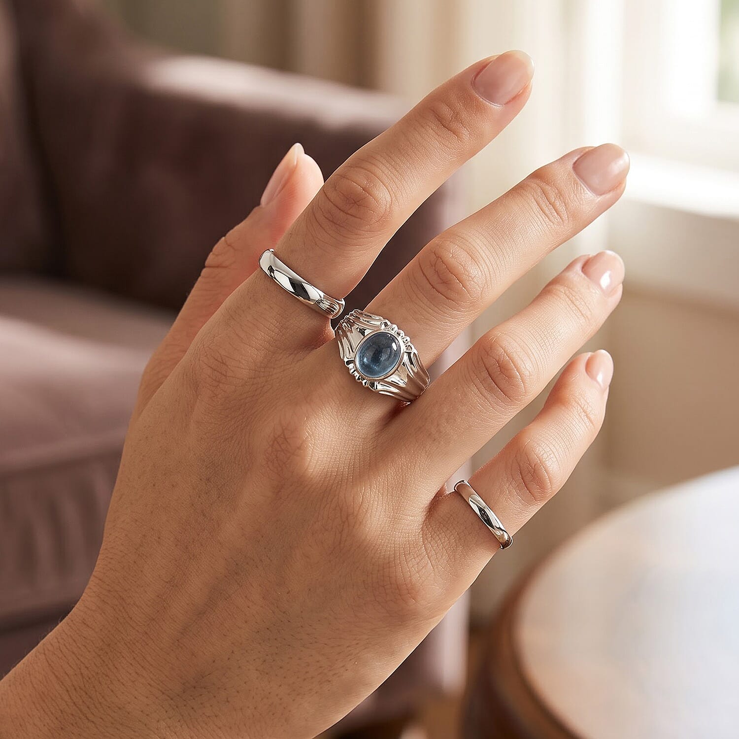 EverTrue Santa Maria Aquamarine 2.60 ctw Men's Ring in Platinum Bond (Size 9.0)