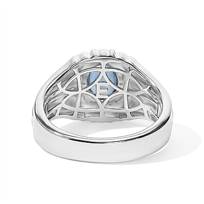 EverTrue Santa Maria Aquamarine 2.60 ctw Men's Ring in Platinum Bond (Size 9.0)