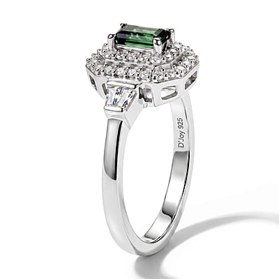 D'Joy AAA Mint Tourmaline and Moissanite 0.75 ctw Ring in Rhodium Over Sterling Silver (Size 6.0)