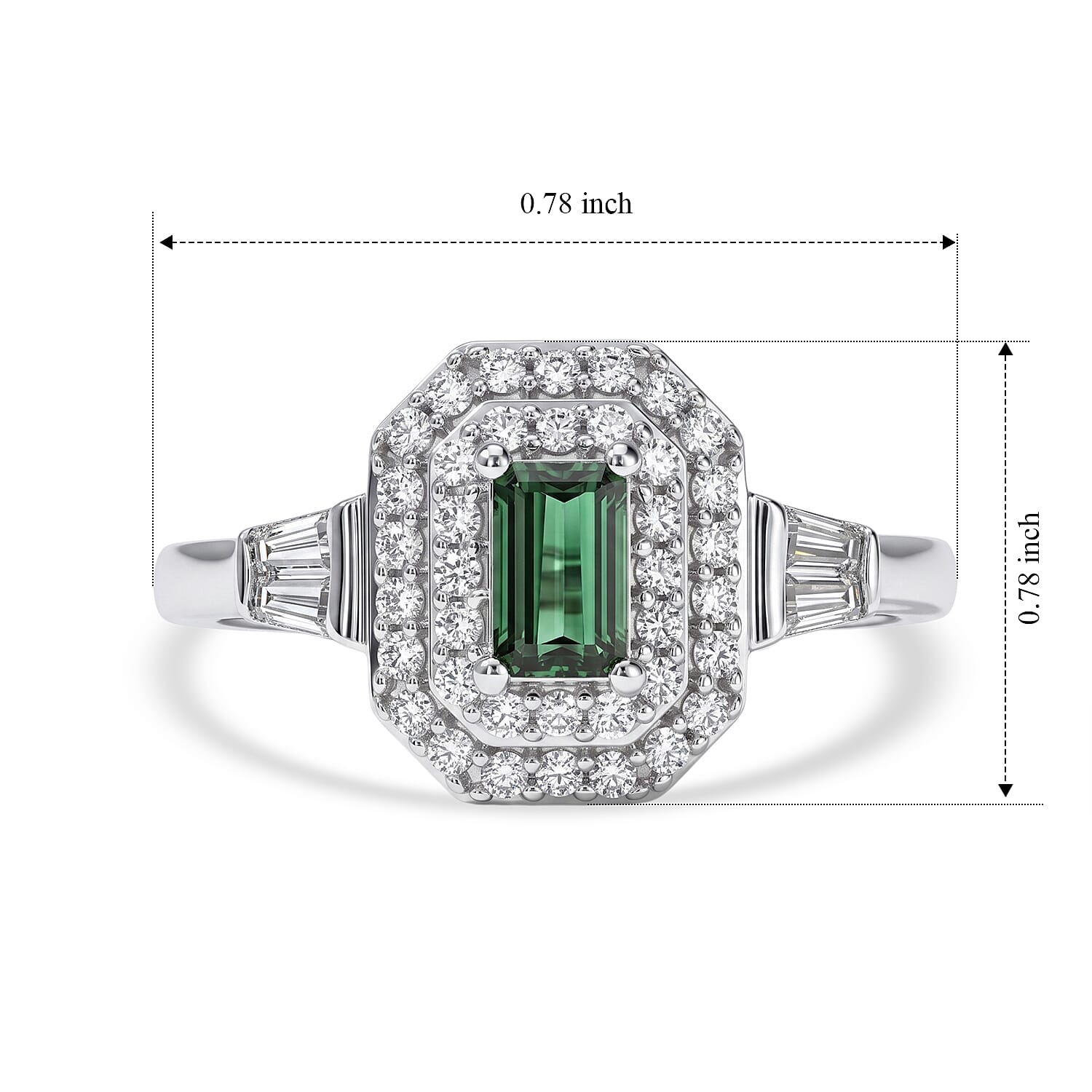D'Joy AAA Mint Tourmaline and Moissanite 0.75 ctw Ring in Rhodium Over Sterling Silver (Size 6.0)