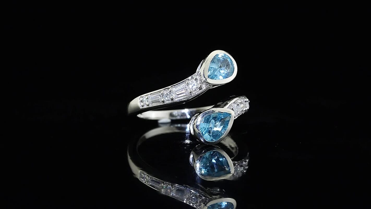 D''Joy AAA Blue Apatite and Moissanite 1.80 ctw Ring in Rhodium Over Sterling Silver (Size 8.0)